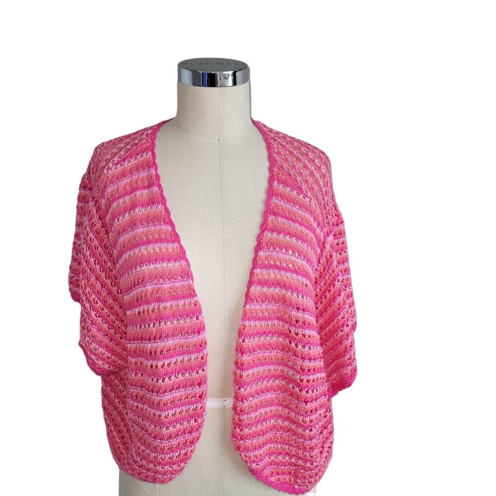 NWOT Liz Claiborne 3X Boho Cropped Open Knit Shrug Coverup Pink Coral Spring